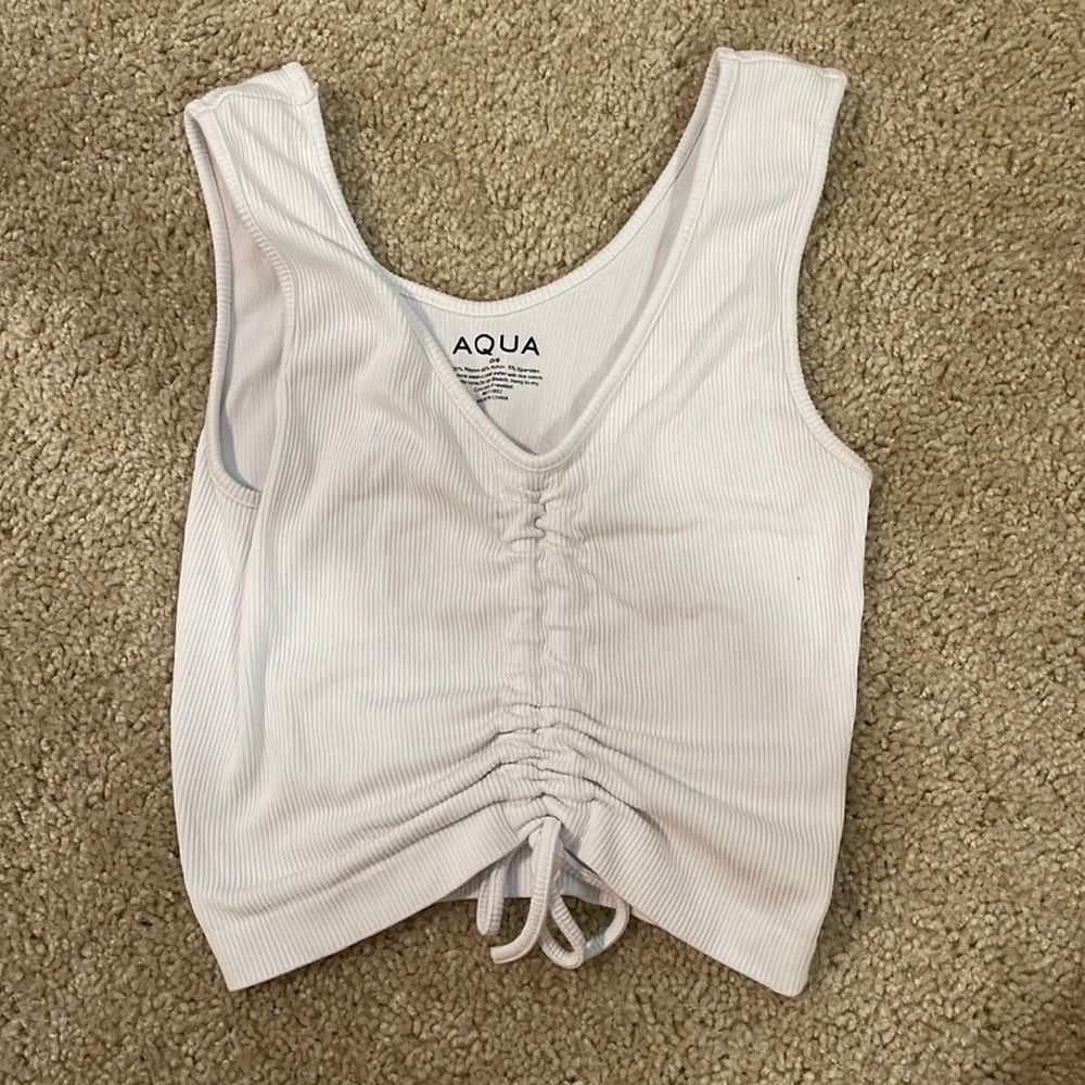 Crop white tank with ruched front tie